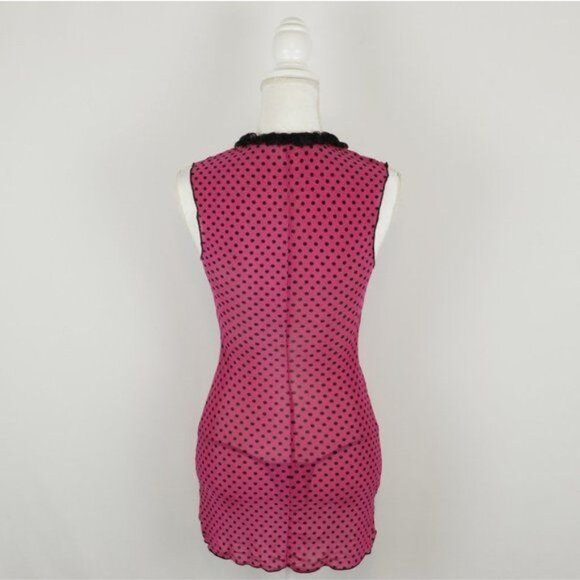 Dreamgirl Women's Small Pink Black Polka Dot Tie Closure 2 Piece Lingerie Set - Picture 3 of 6